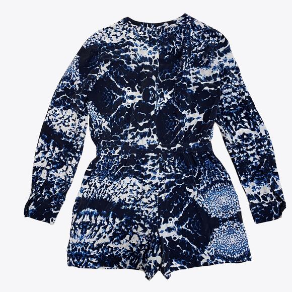 Rare Intermix Roxy Silk Romper S | Blue Abstract Print, Button Front, 100% Silk - Picture 2 of 7